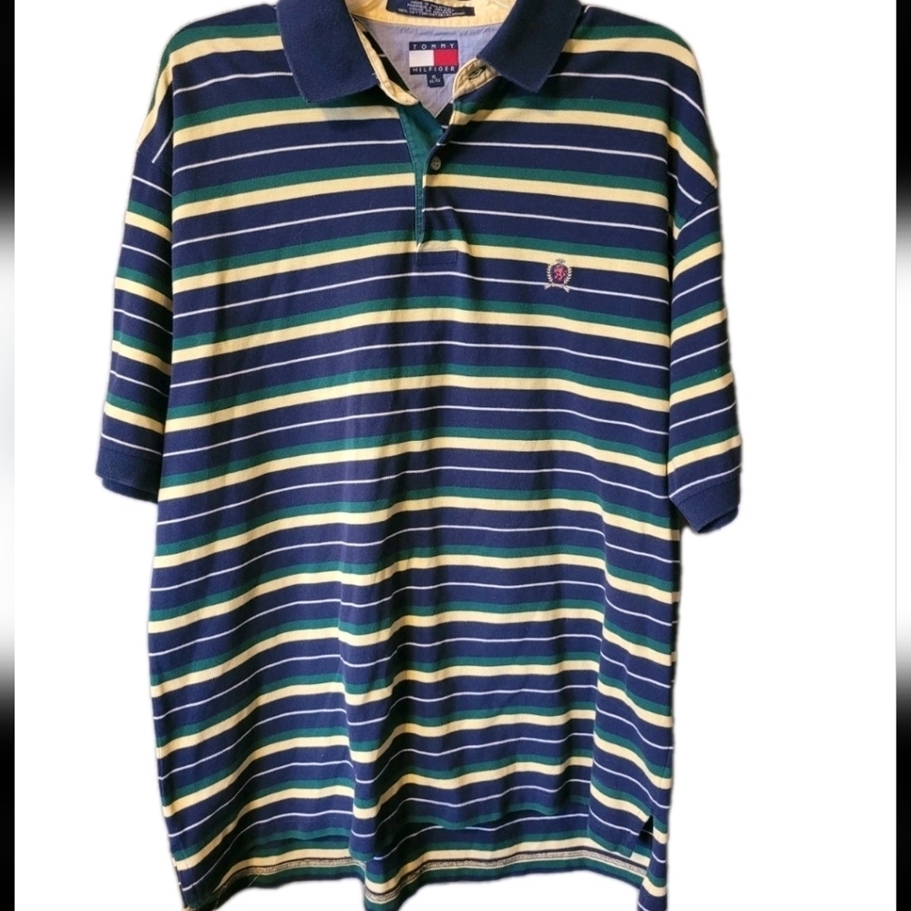 Tommy Hilfiger Mens Striped Golf Polo Large Preppy Modern